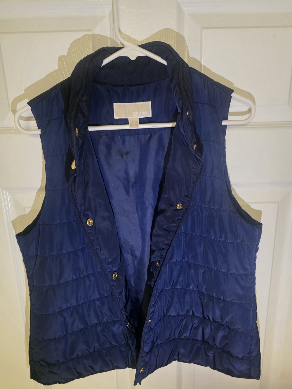 Michael Kors Navy Quilted Puffer Vest with Gold Buttons - M